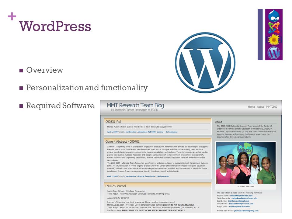 + WordPress Overview Personalization and functionality Required Software