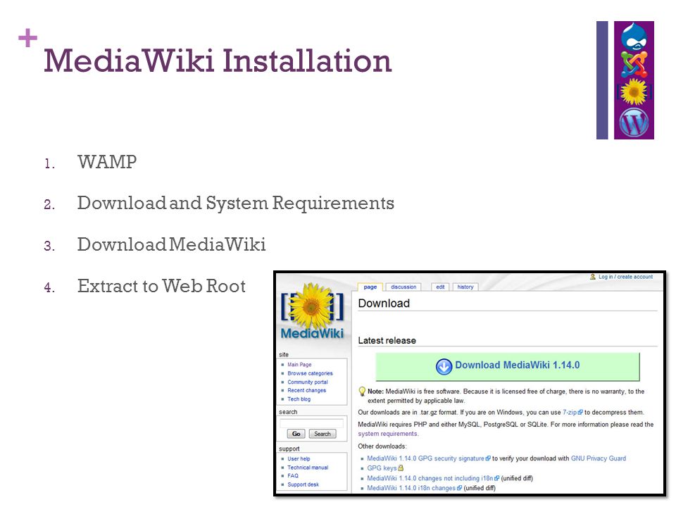 + MediaWiki Installation 1. WAMP 2. Download and System Requirements 3.