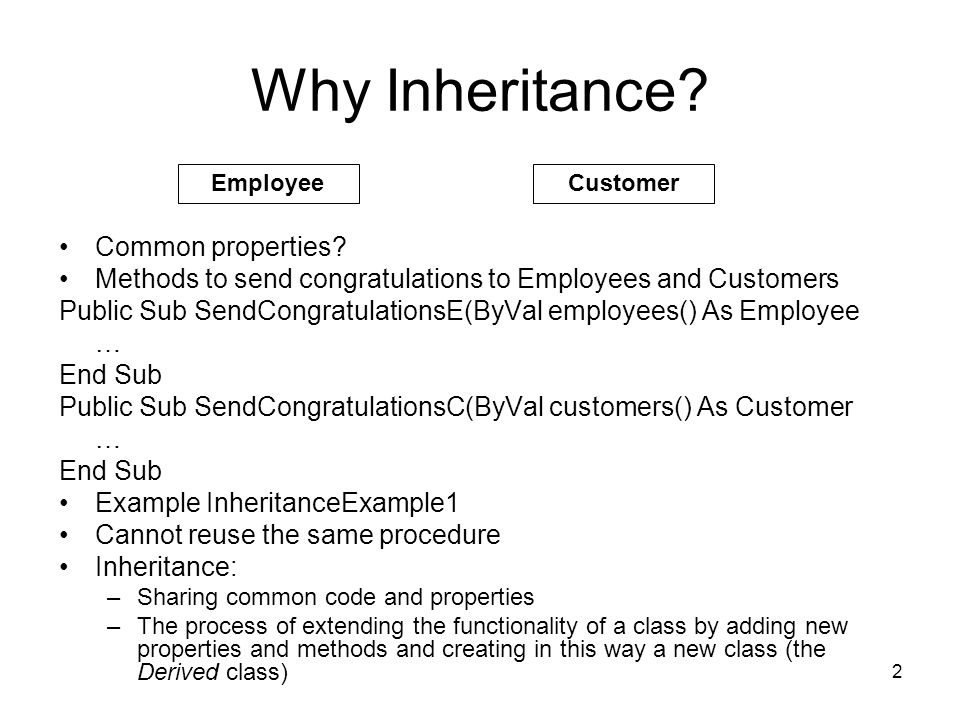2 Why Inheritance. Common properties.