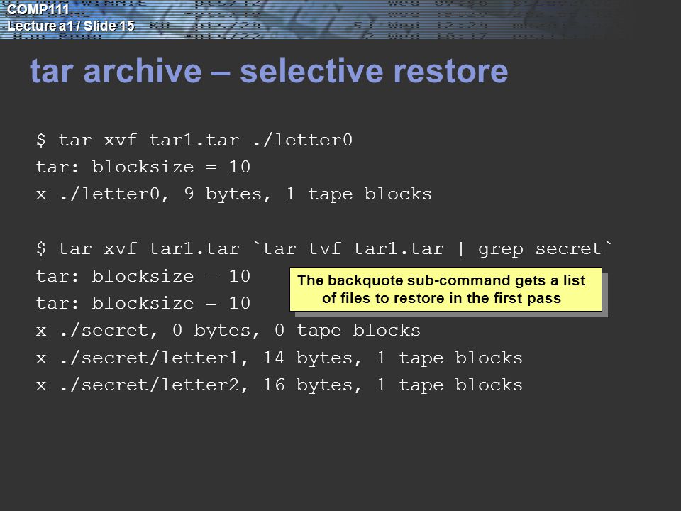 tar tape blocksize supervision unix
