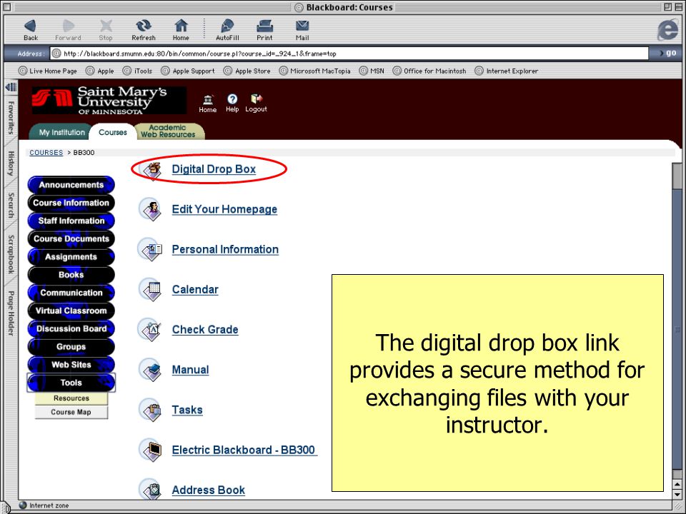 The digital drop box link provides a secure method for exchanging files with your instructor.