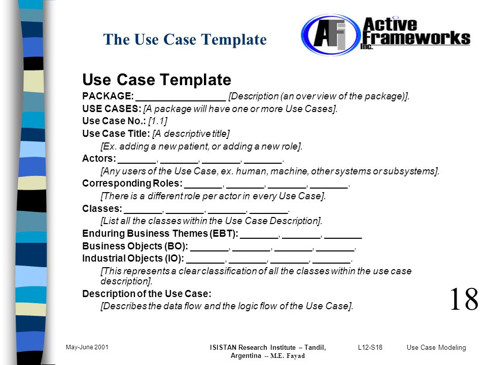 L12-S18Use Case Modeling May-June 2001 ISISTAN Research Institute – Tandil, Argentina -- M.E.