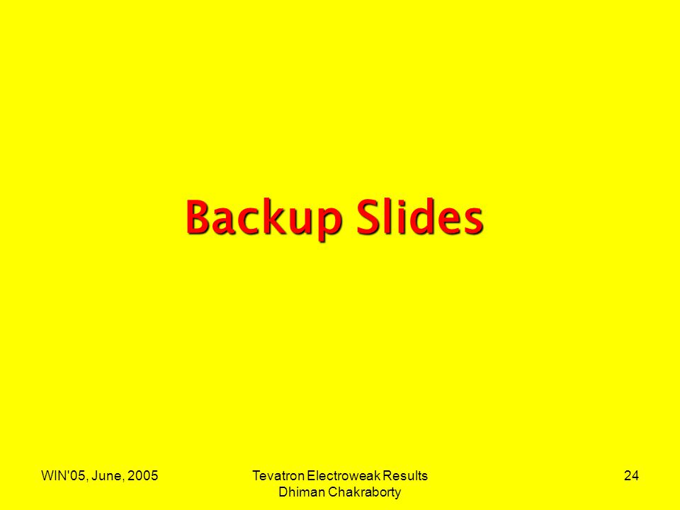 WIN 05, June, 2005Tevatron Electroweak Results Dhiman Chakraborty 24 Backup Slides