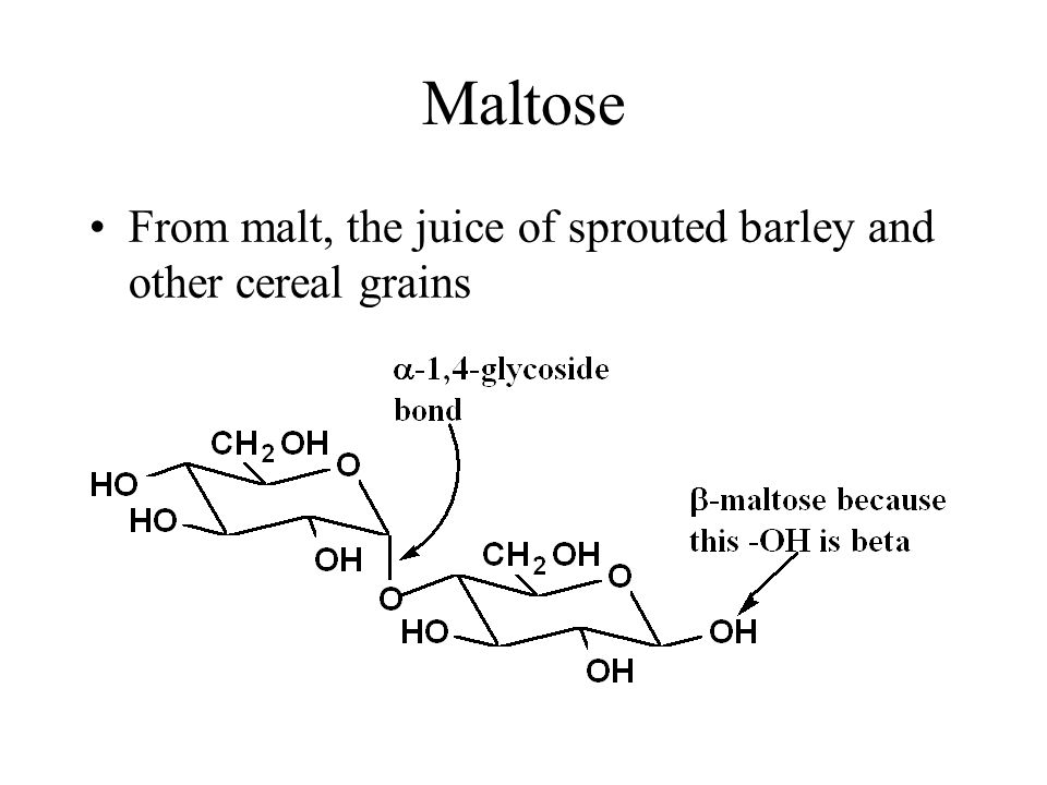 Maltose From malt, the juice of sprouted barley and other cereal grains