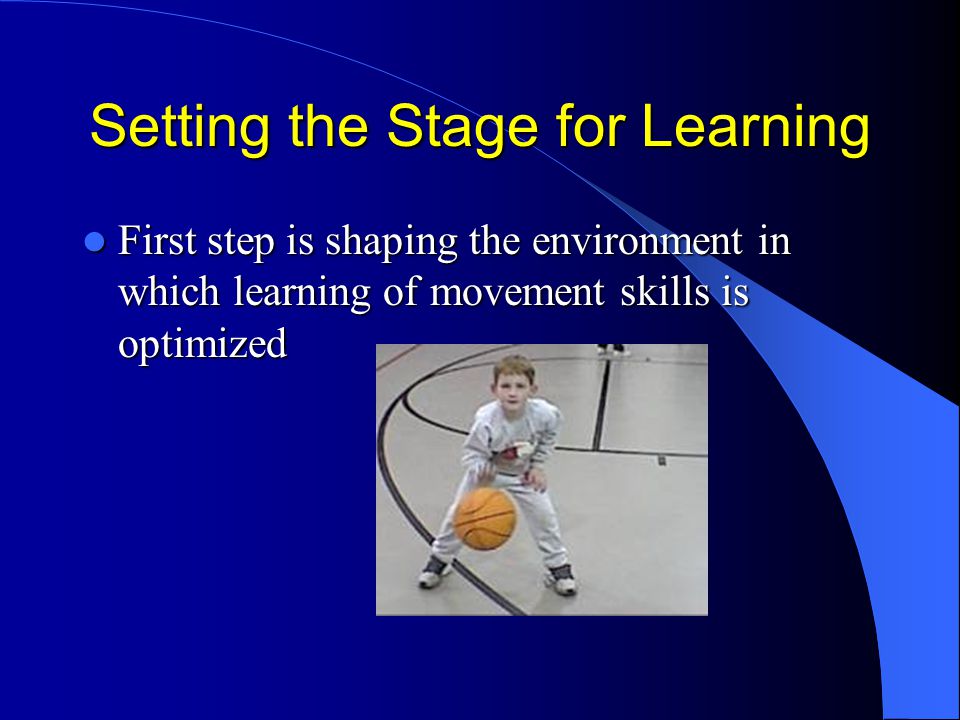 First step is shaping the environment in which learning of movement skills is optimized First step is shaping the environment in which learning of movement skills is optimized