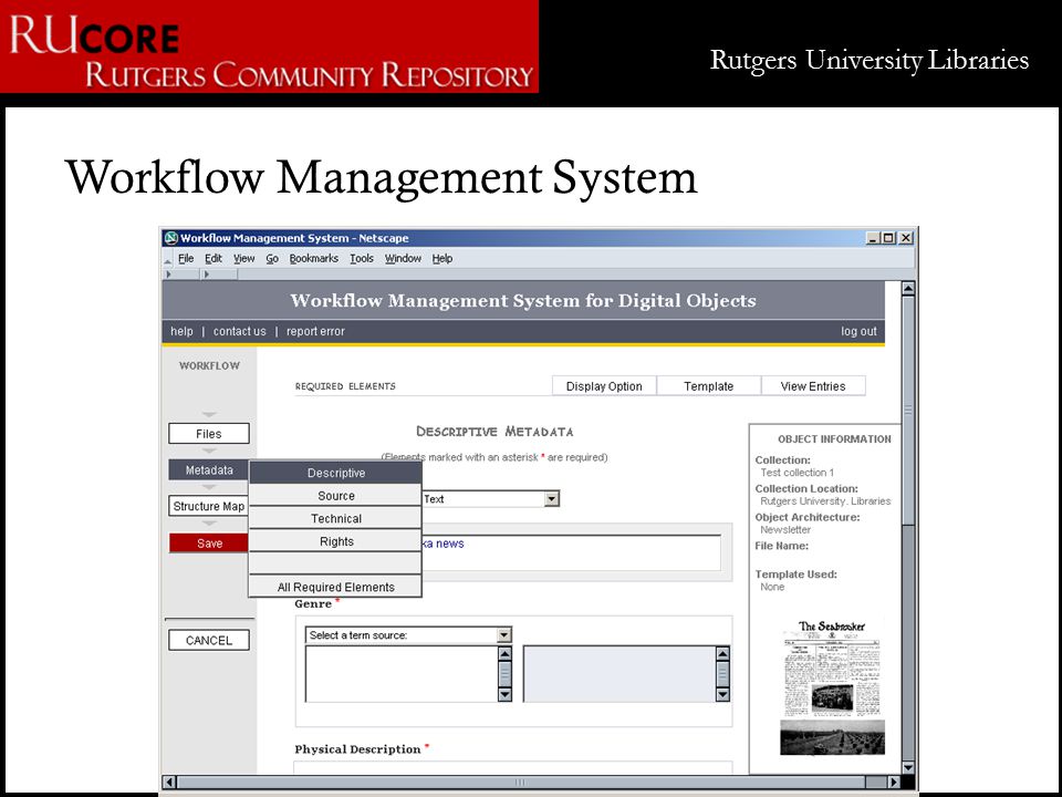 Rutgers University Libraries Workflow Management System