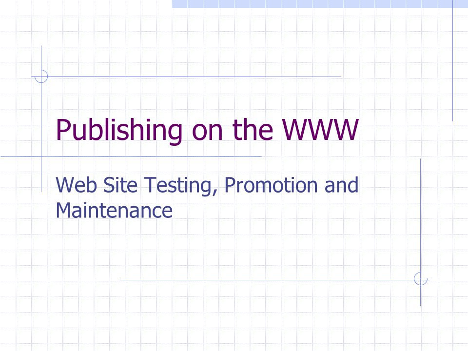 Publishing on the WWW Web Site Testing, Promotion and Maintenance