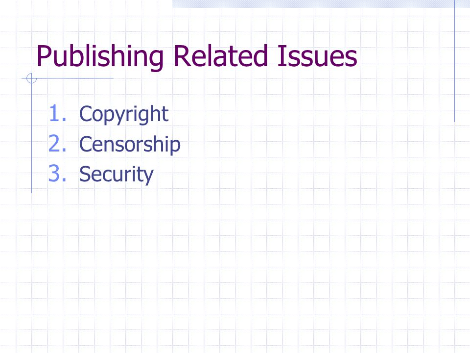 Publishing Related Issues 1. Copyright 2. Censorship 3. Security
