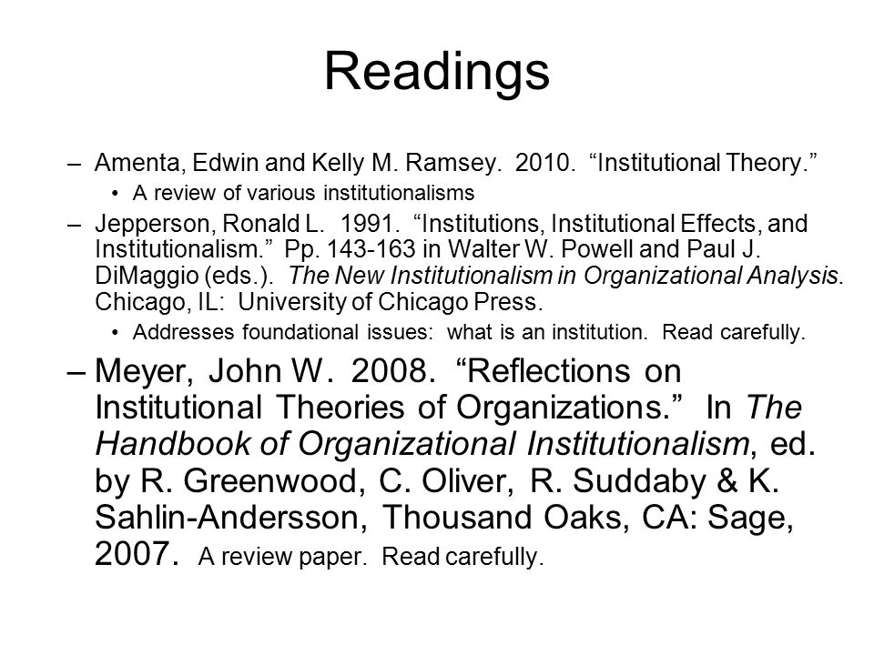 Readings –Amenta, Edwin and Kelly M. Ramsey