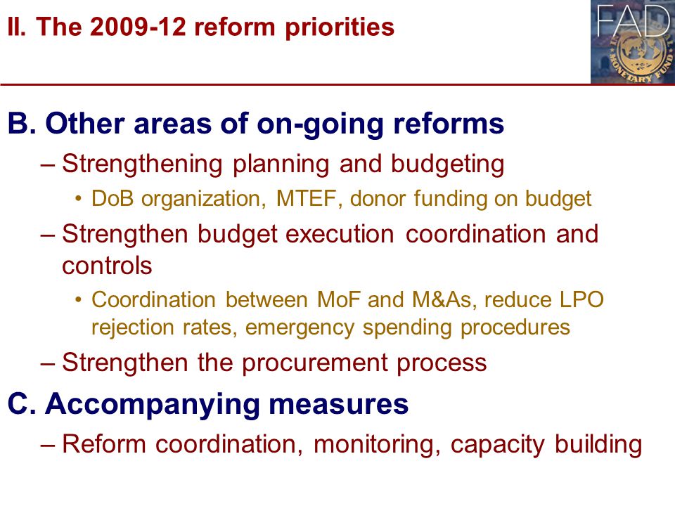 II. The reform priorities B.