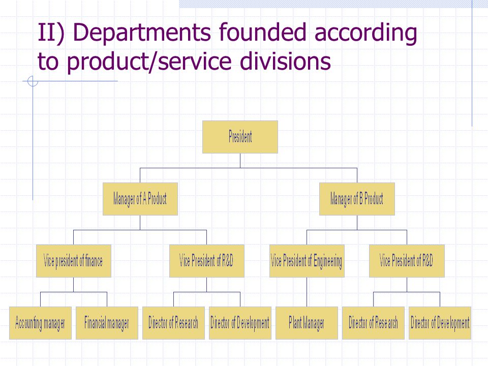 II) Departments founded according to product/service divisions