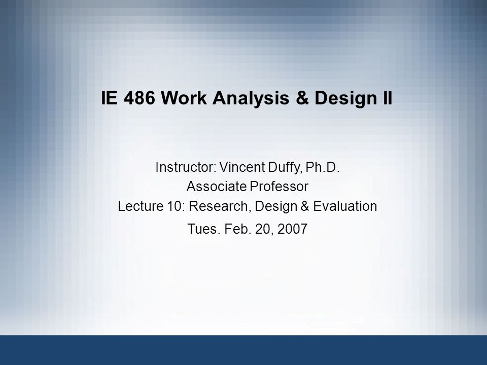 Instructor: Vincent Duffy, Ph.D.