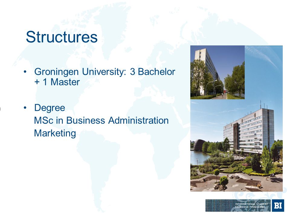 Structures Groningen University: 3 Bachelor + 1 Master Degree MSc in Business Administration Marketing