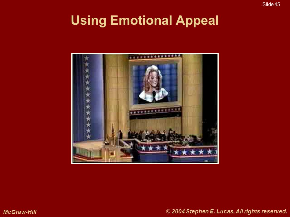 Slide 45 McGraw-Hill © 2004 Stephen E. Lucas. All rights reserved. Using Emotional Appeal