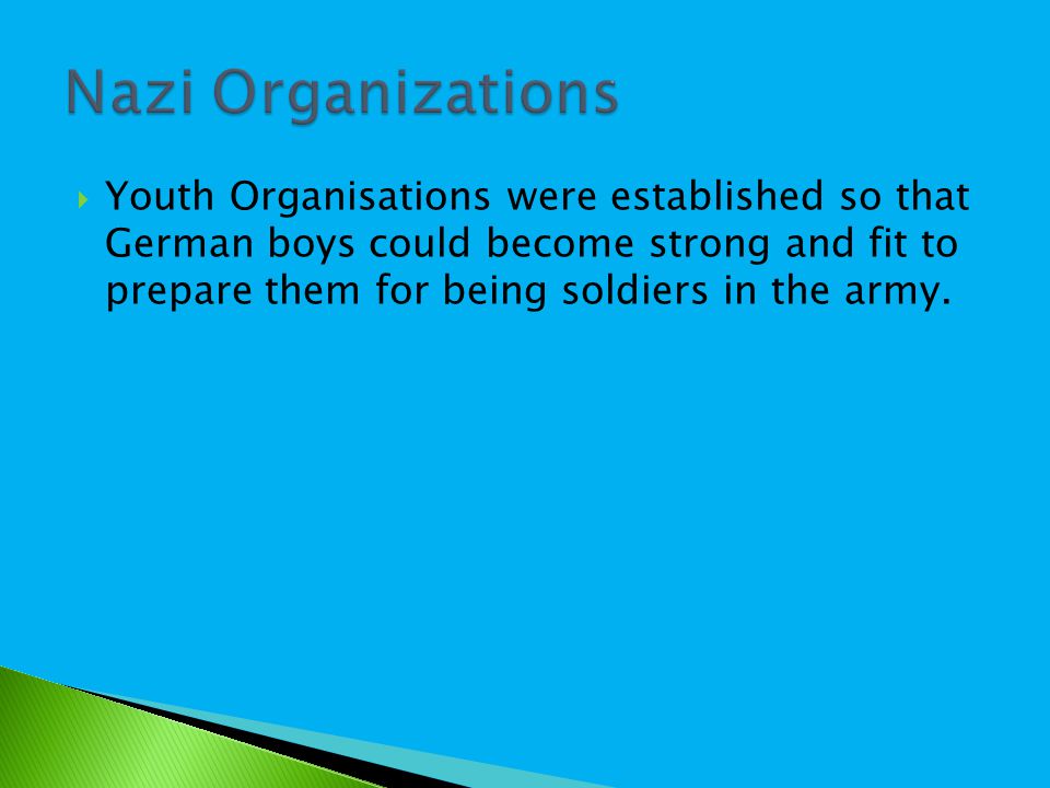  Youth Organisations were established so that German boys could become strong and fit to prepare them for being soldiers in the army.