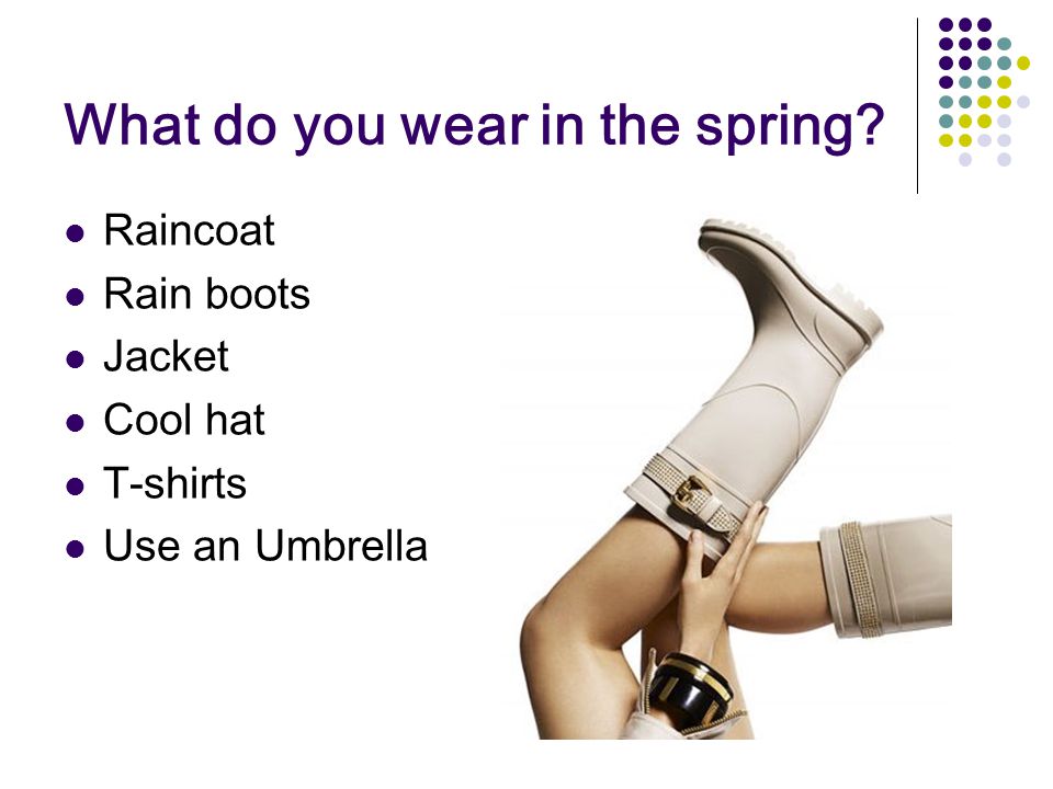 What do you wear in the spring Raincoat Rain boots Jacket Cool hat T-shirts Use an Umbrella