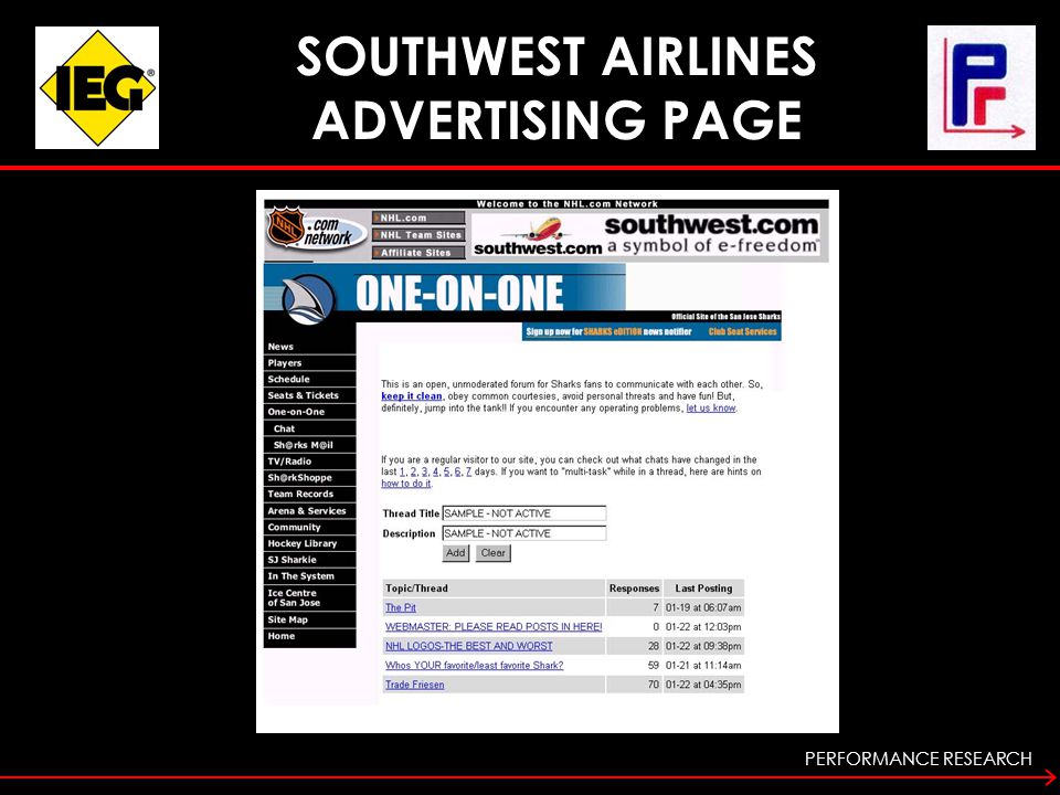 PERFORMANCE RESEARCH SOUTHWEST AIRLINES ADVERTISING PAGE