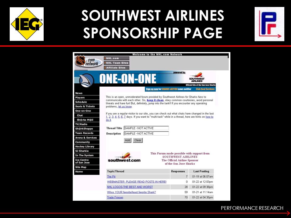 PERFORMANCE RESEARCH SOUTHWEST AIRLINES SPONSORSHIP PAGE