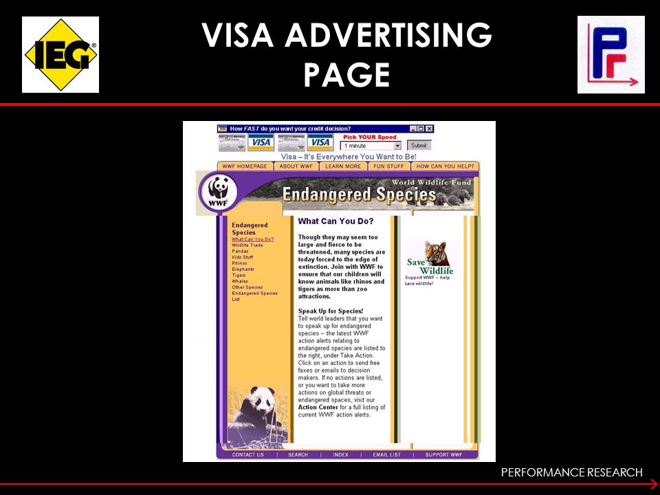 PERFORMANCE RESEARCH VISA ADVERTISING PAGE