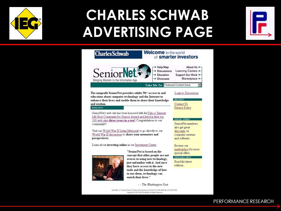 PERFORMANCE RESEARCH CHARLES SCHWAB ADVERTISING PAGE