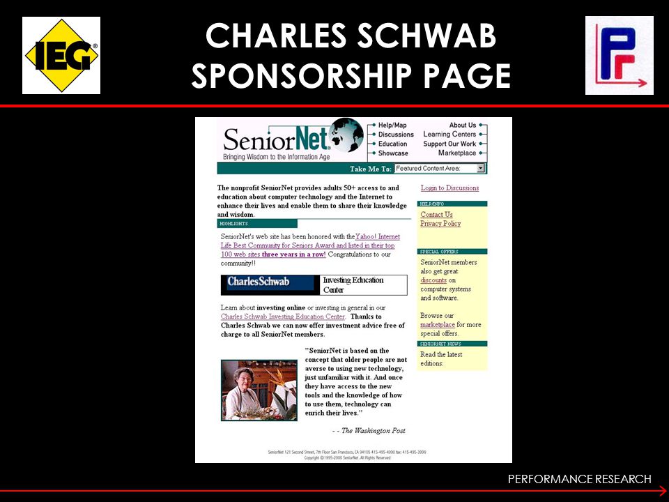 PERFORMANCE RESEARCH CHARLES SCHWAB SPONSORSHIP PAGE