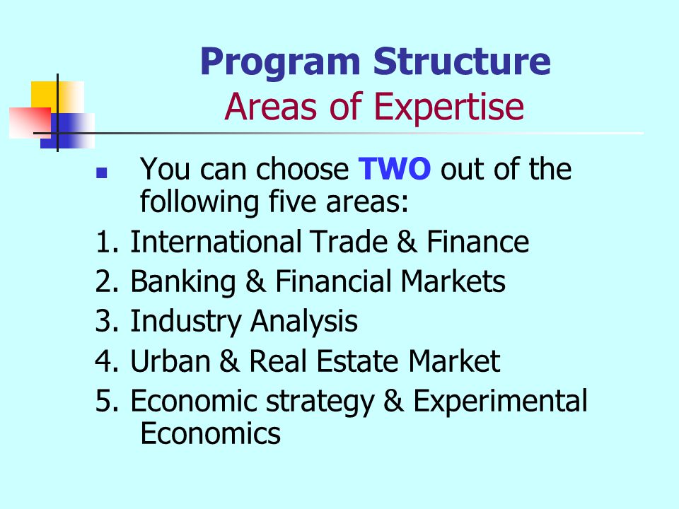 Program Structure Areas of Expertise You can choose TWO out of the following five areas: 1.