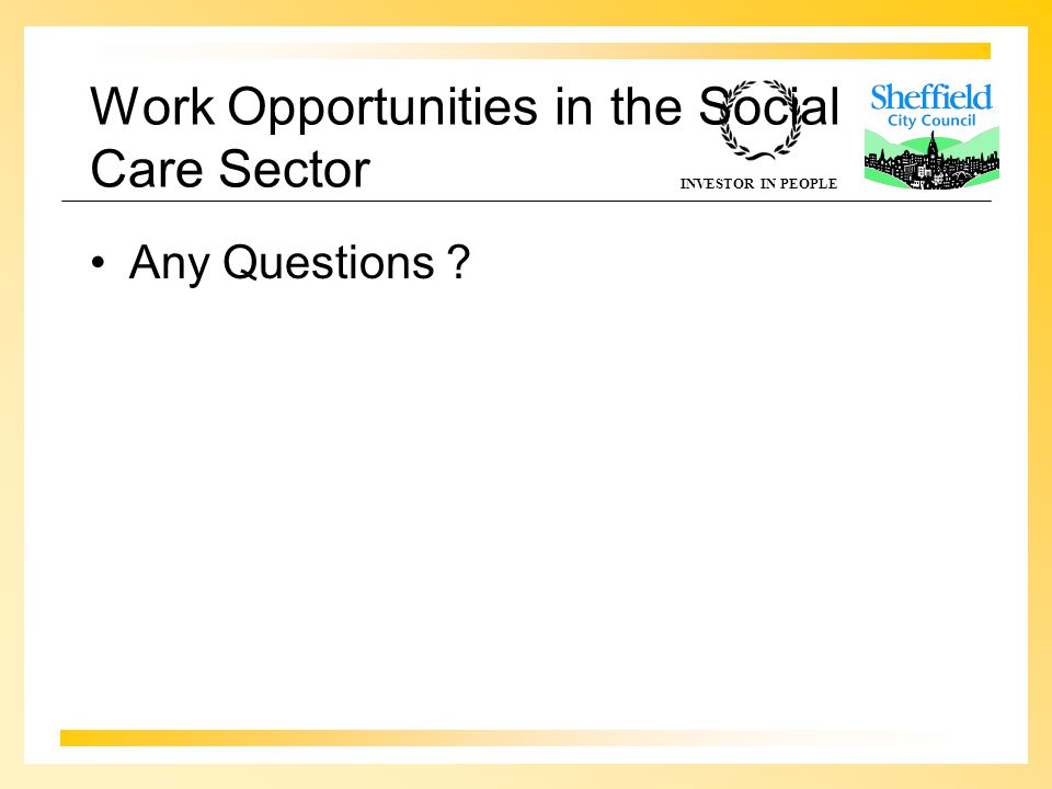 INVESTOR IN PEOPLE Work Opportunities in the Social Care Sector Any Questions