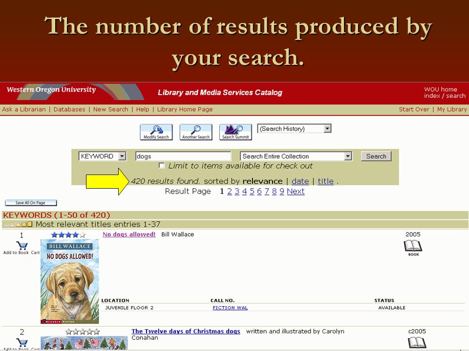 The number of results produced by your search.