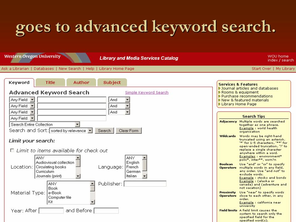 goes to advanced keyword search.