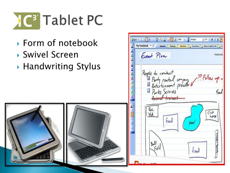  Form of notebook  Swivel Screen  Handwriting Stylus