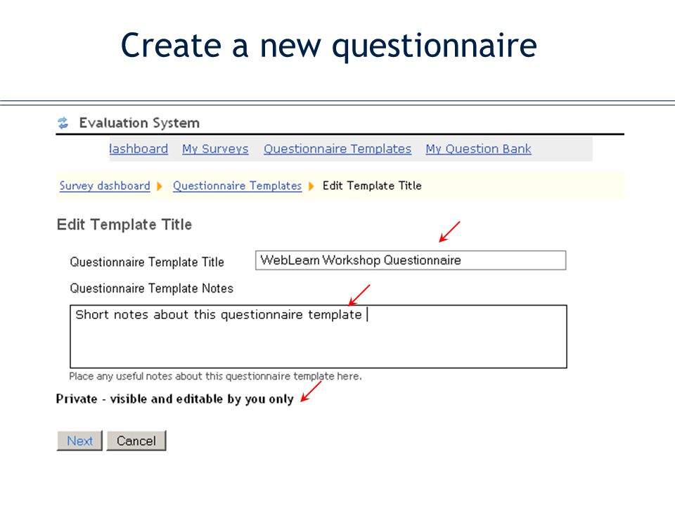 Create a new questionnaire