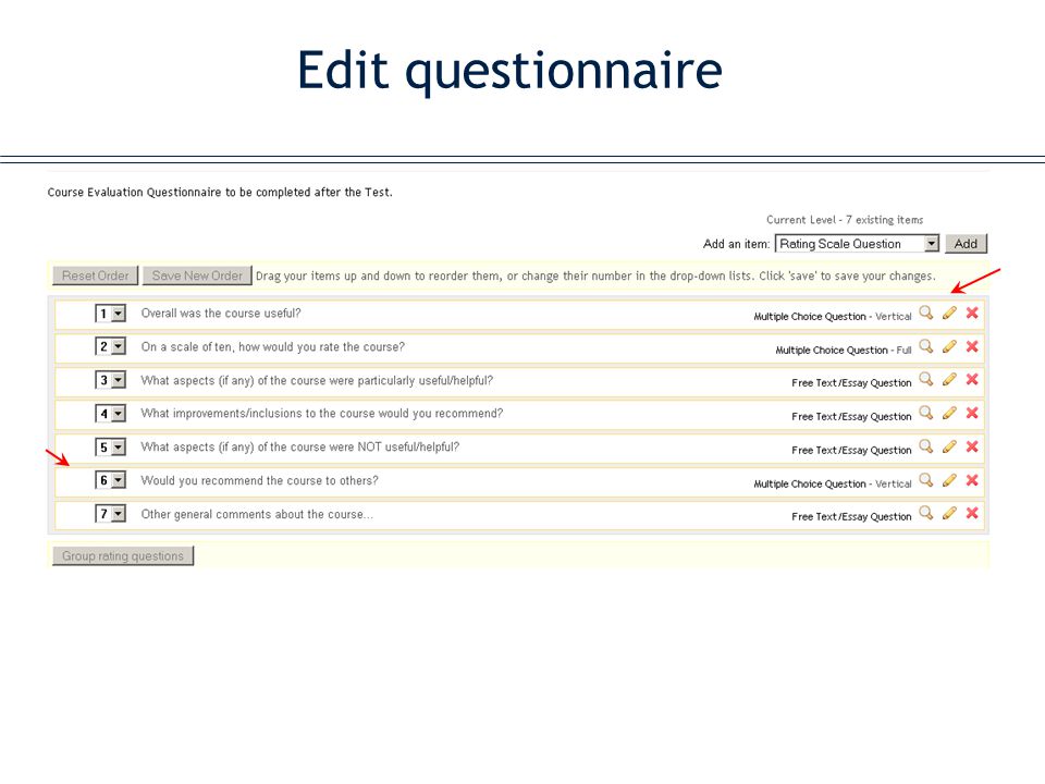 Edit questionnaire