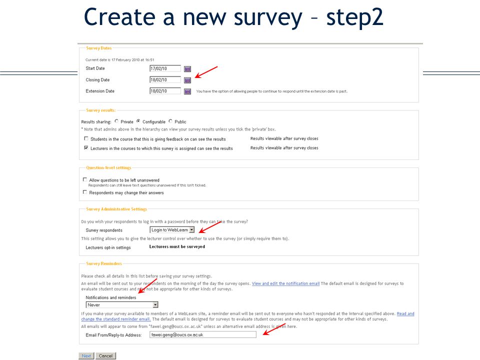 Create a new survey – step2