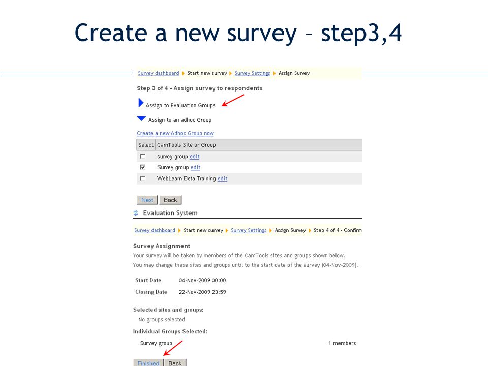 Create a new survey – step3,4