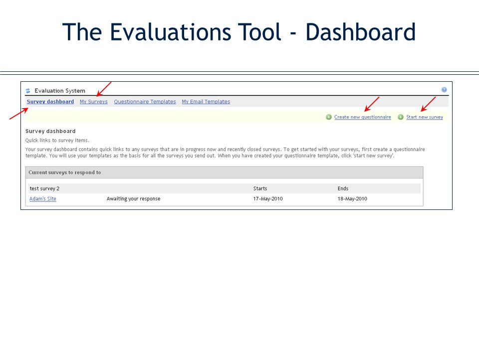 The Evaluations Tool - Dashboard