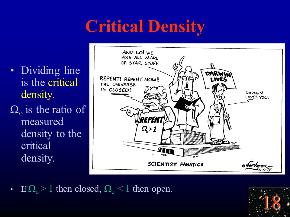 18 Critical Density Dividing line is the critical density.
