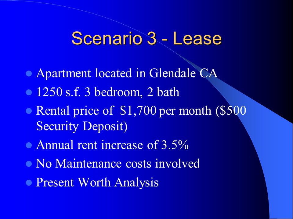 Scenario 3 - Lease Apartment located in Glendale CA 1250 s.f.