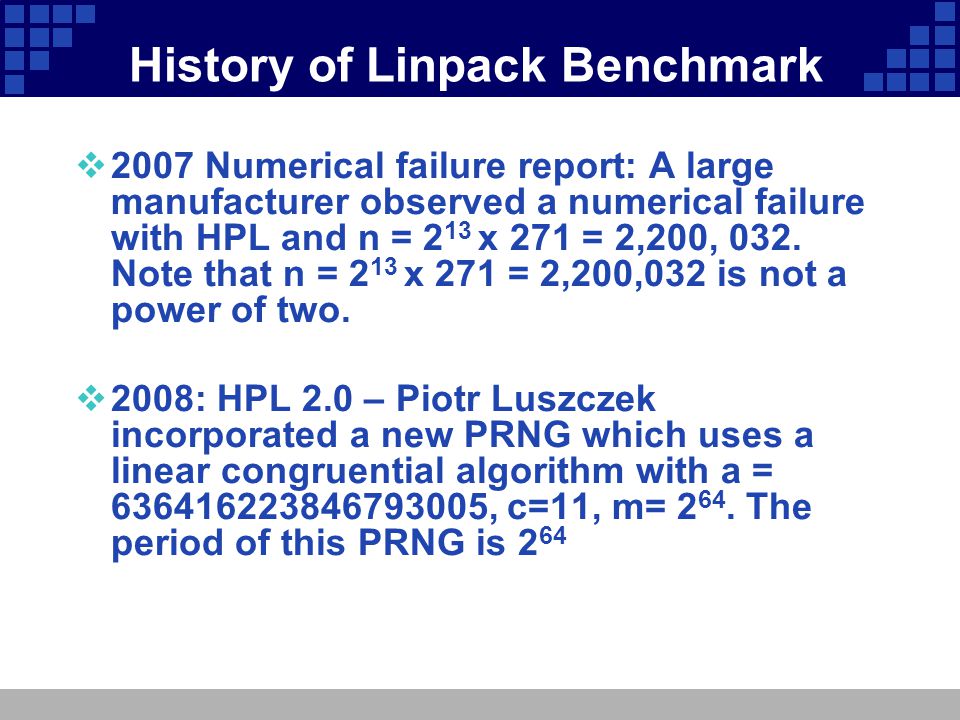 linpack benchmark failure
