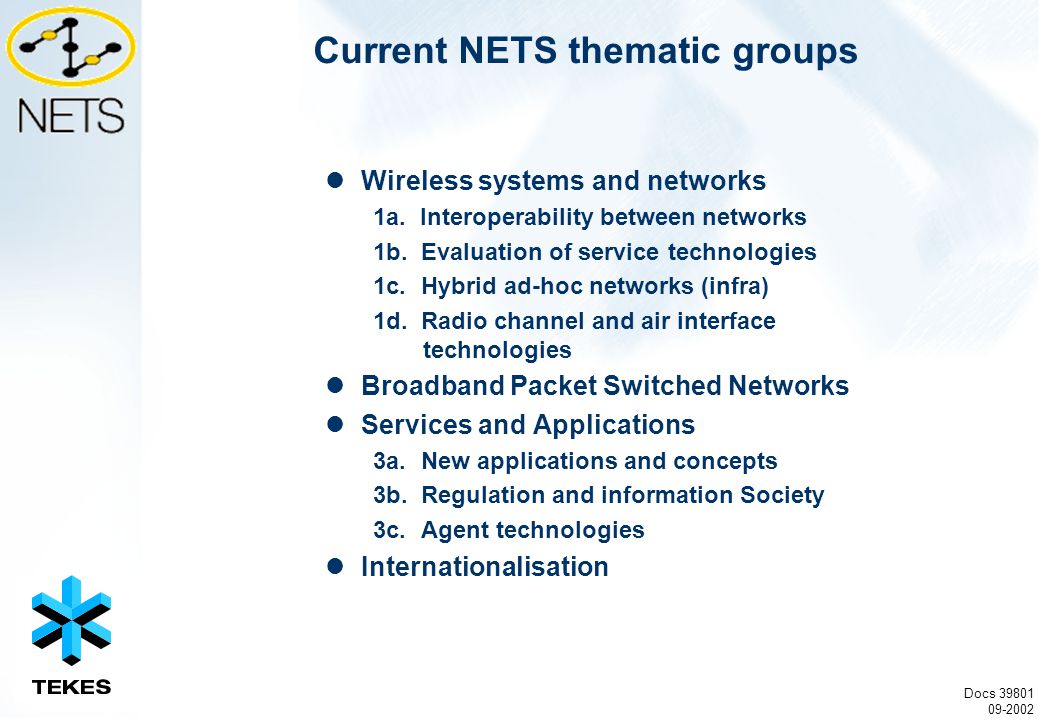 Current NETS thematic groups Wireless systems and networks 1a.