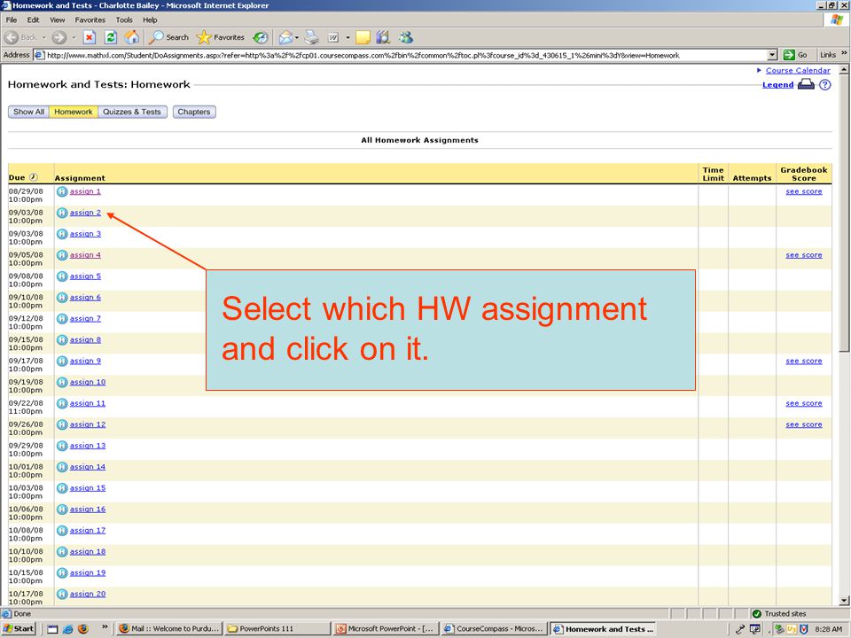 Select which HW assignment and click on it.