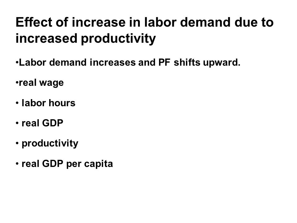Effect of increase in labor demand due to increased productivity Labor demand increases and PF shifts upward.