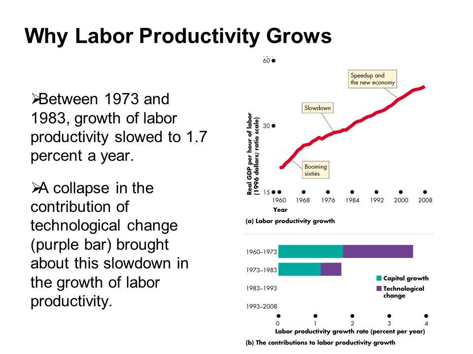 Why Labor Productivity Grows  Between 1973 and 1983, growth of labor productivity slowed to 1.7 percent a year.