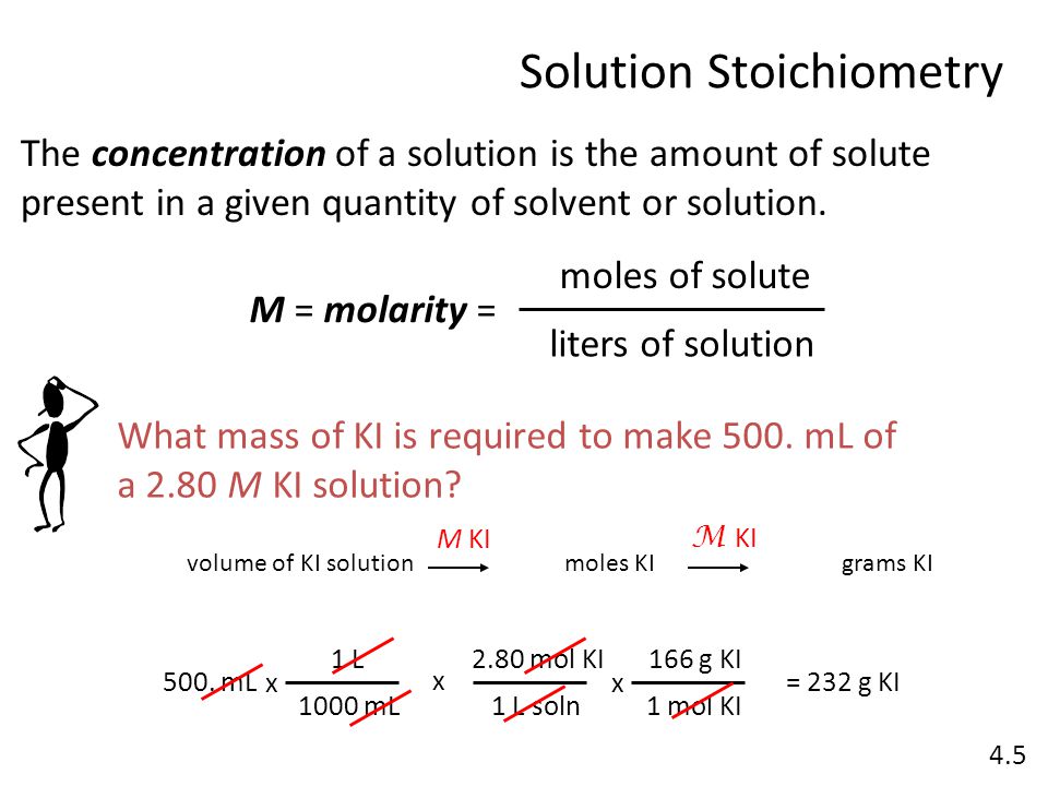 Solution Stoichiometry The concentration of a solution is the amount of solute present in a given quantity of solvent or solution.