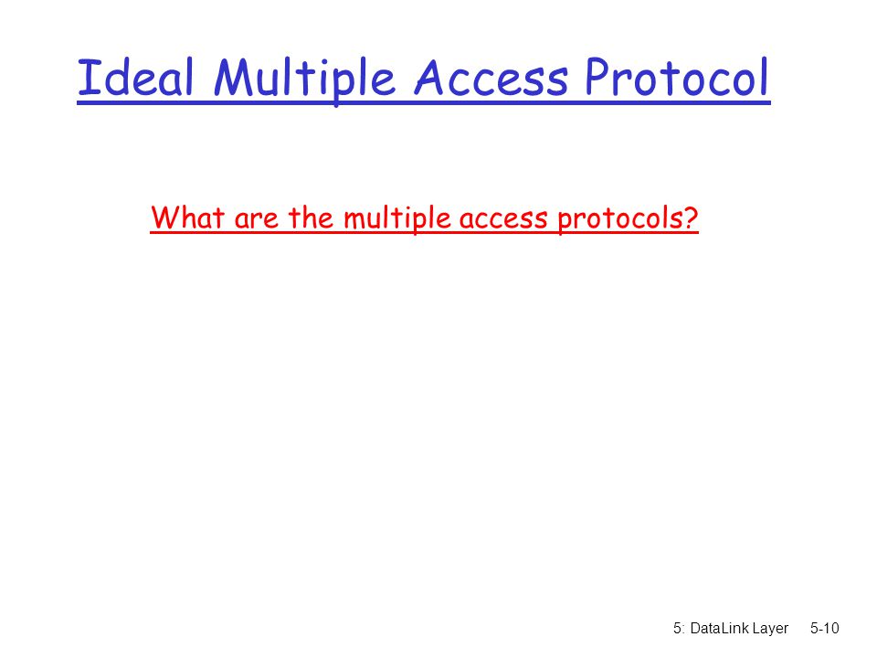 5: DataLink Layer5-10 Ideal Multiple Access Protocol What are the multiple access protocols