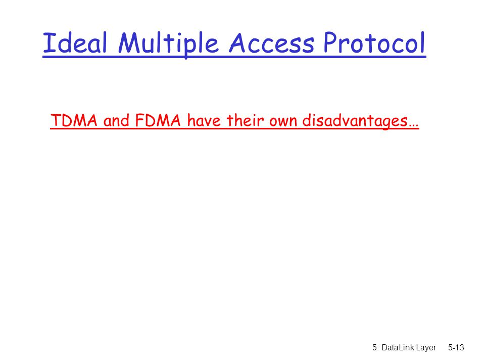 5: DataLink Layer5-13 Ideal Multiple Access Protocol TDMA and FDMA have their own disadvantages…