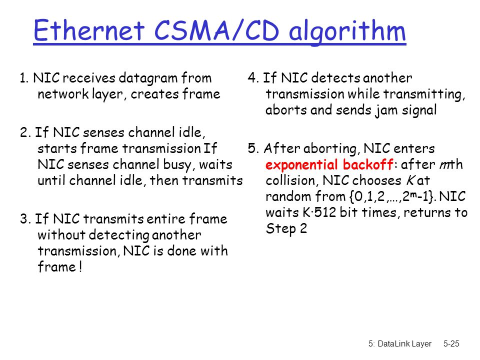 5: DataLink Layer5-25 Ethernet CSMA/CD algorithm 1.