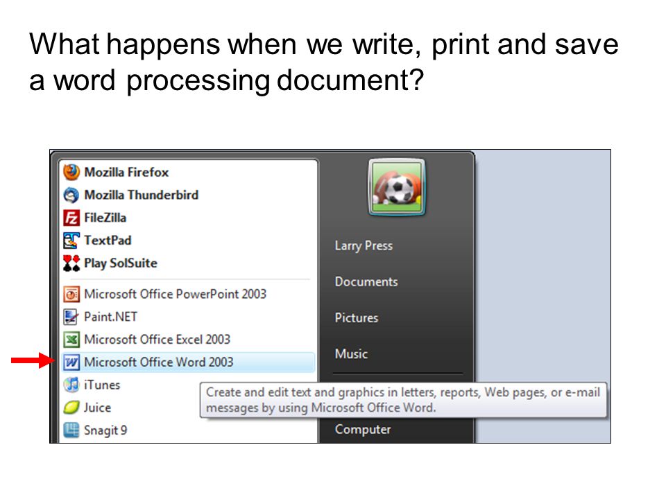 What happens when we write, print and save a word processing document