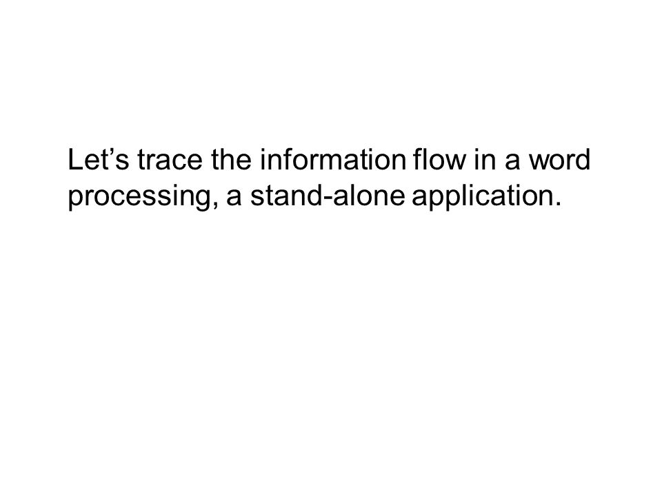 Let’s trace the information flow in a word processing, a stand-alone application.