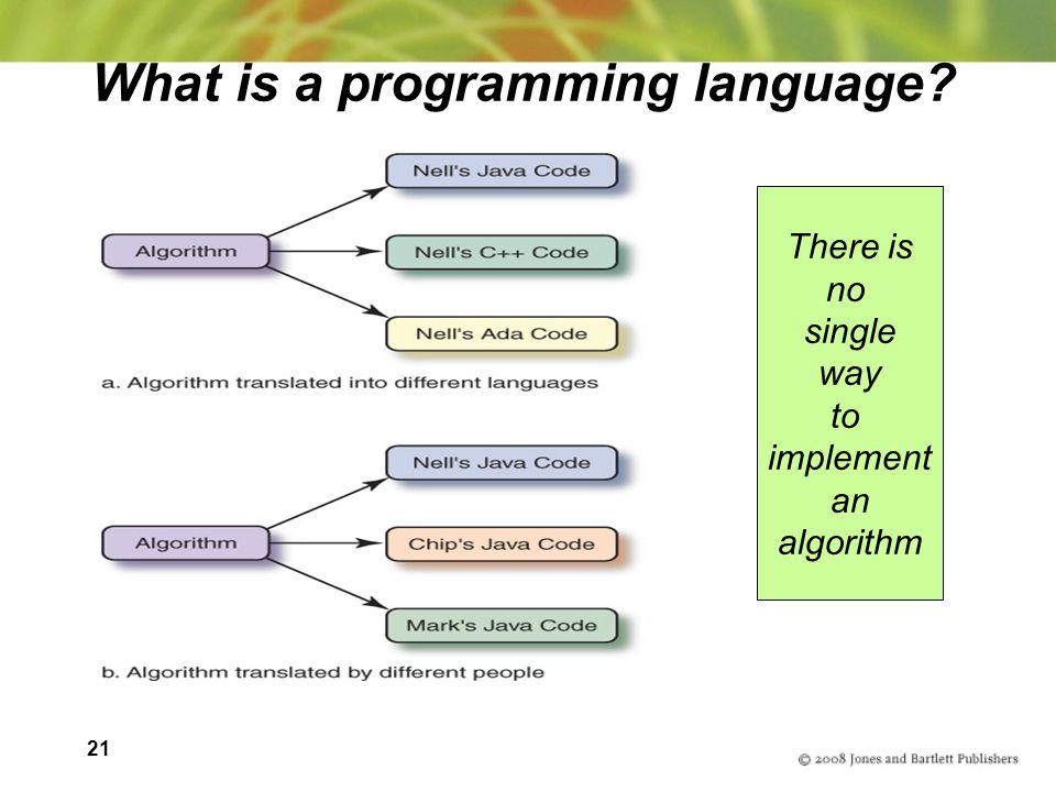 21 What is a programming language There is no single way to implement an algorithm