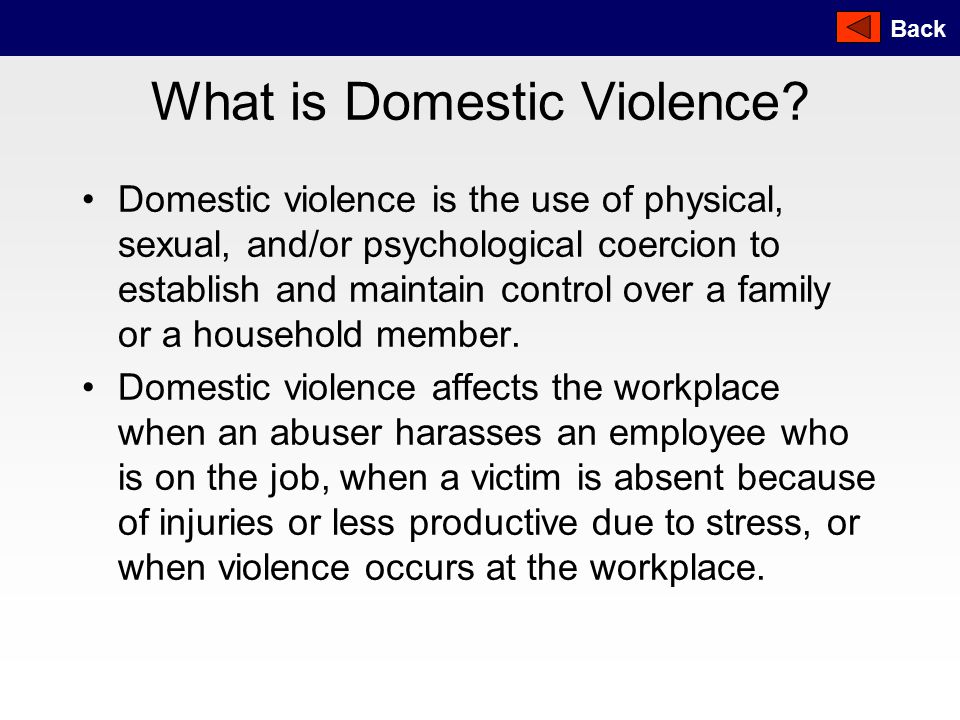 Back What is Domestic Violence.